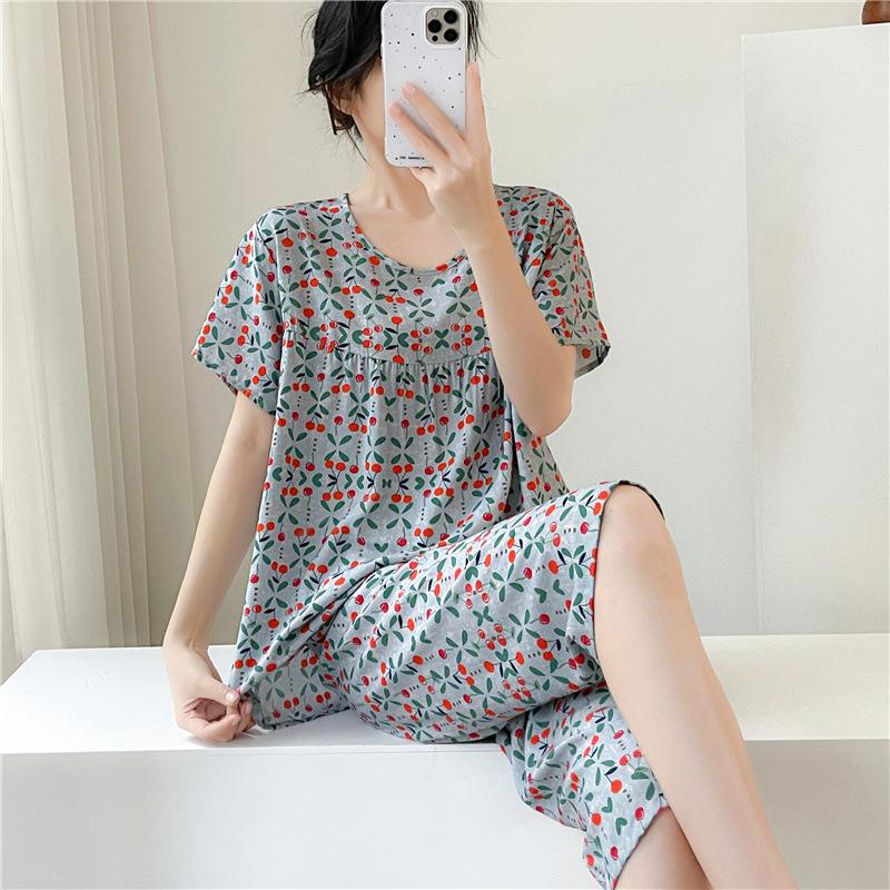 New cotton and silk pajamas women's summer thin two-piece set short-sleeved rayon cotton silk cute loose large size loungewear