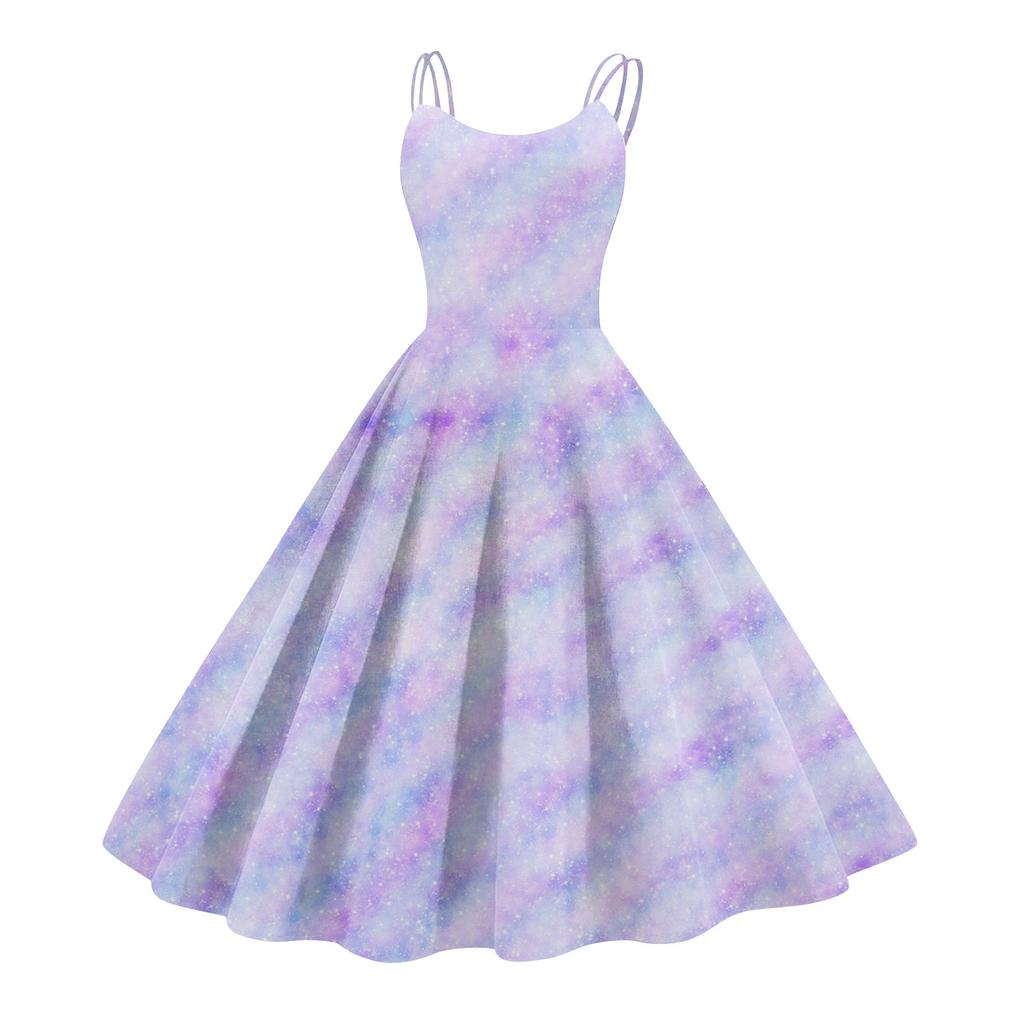 Dámské šaty, Karnevalový potisk, Sexy ramínka, Velká výstava, Retro šaty