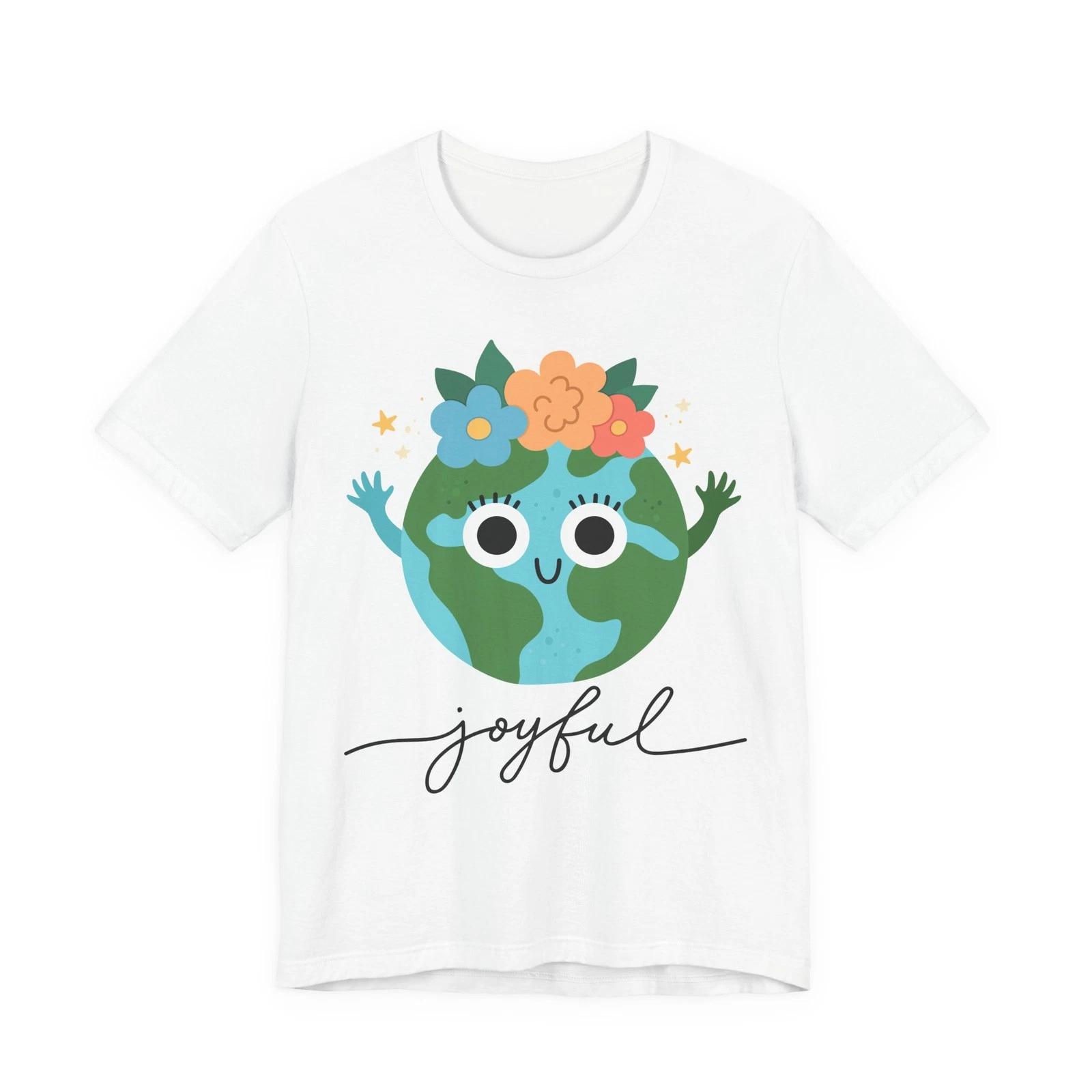 Joyful Earth character tee | Cute planet illustration t-shirt S