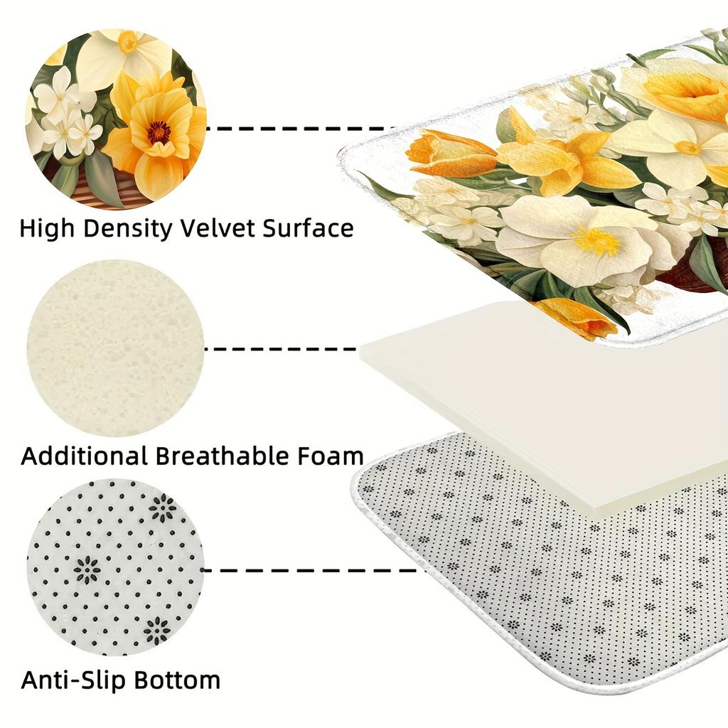 1 Stück Anti-Ermüdungs-Küchenteppiche, OneHouse Blumendruck, wasserdicht, rutschfest, dick, gepolsterte Küchenmatte, strapazierfähig, bequeme Stehmatte für die Küche