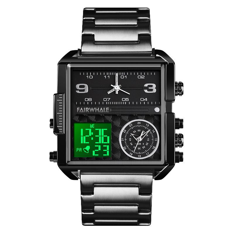 Mark Fairwhale Men's Geometric Retro Square Watch with Genuine Leather and Alloy