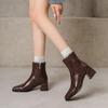 Autumn and winter women's medium boots low heel large size women's boots side zipper solid color square heel square head Korean version of the new med
