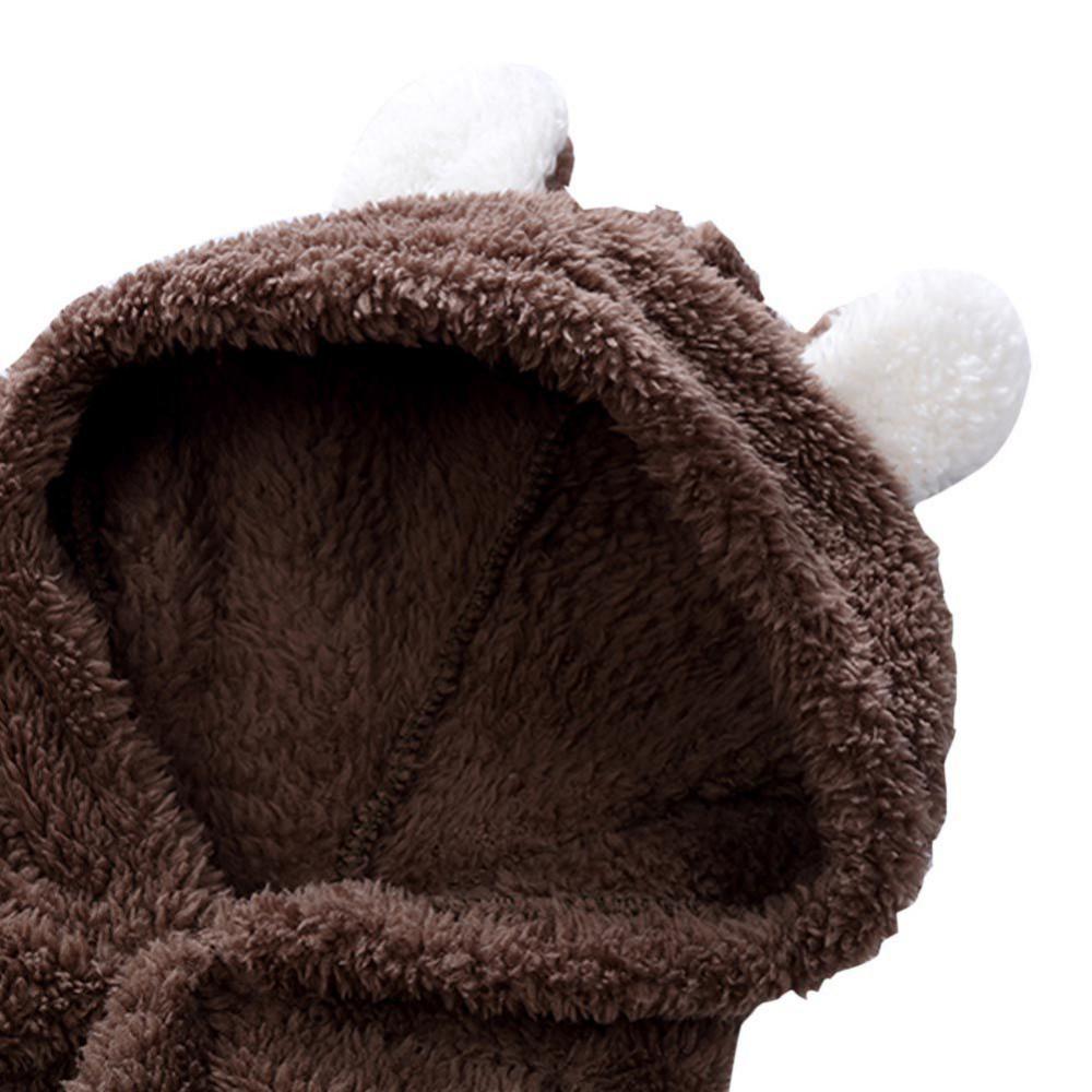 Baby Coral Fleece Hooded Romper - Long Sleeve, Warm Autumn/Winter Jumpsuit for Toddlers