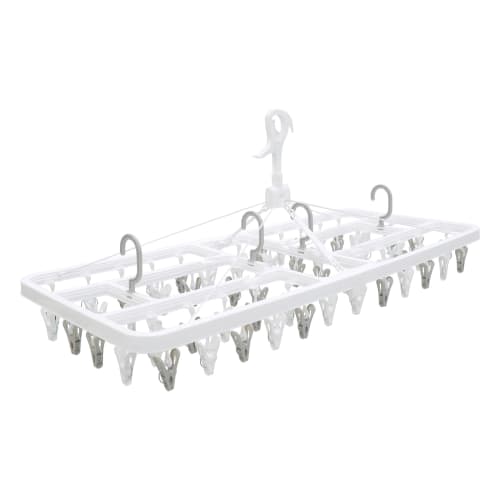 Towa Sangyo Pull-to-Close Clothespin Hanger with 60 Clothespins, Easy To Install, Extra Large, Square Hanger with Side Hooks, Foldable, for Laundry Dr