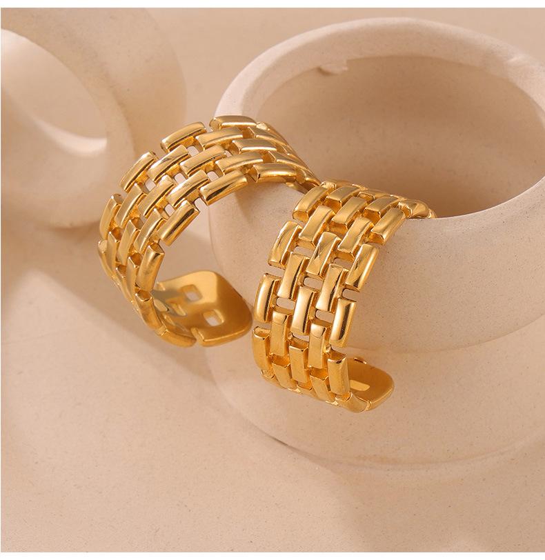 European-INS Style C-Shaped Titanium Steel Earrings for Women, Hollow Carved, Non-Fading
