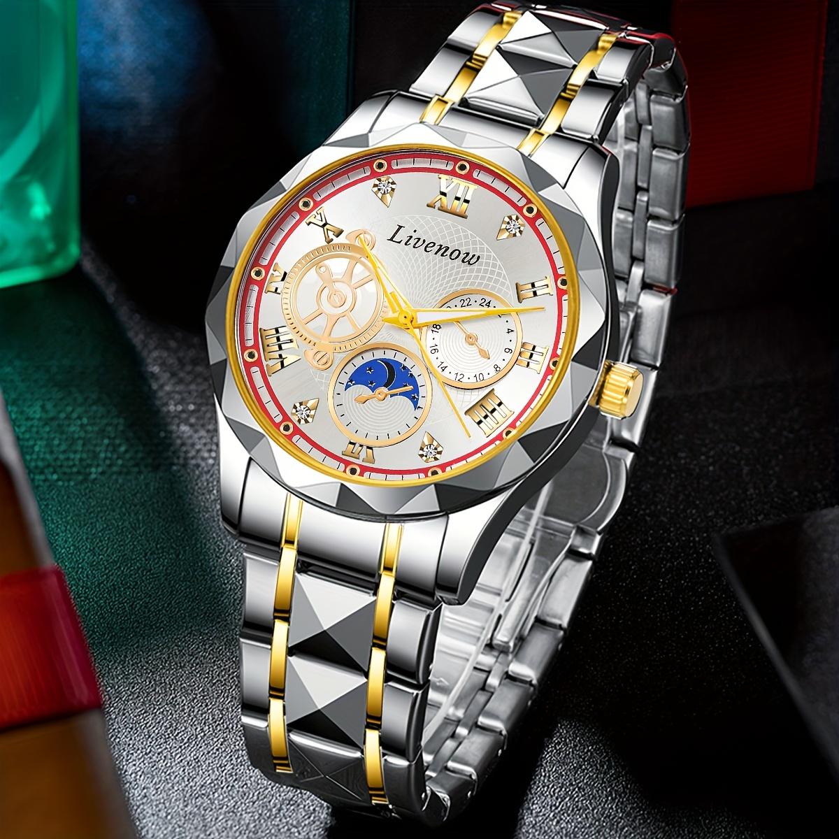 

Men Watches Luminous Skeleton Waterproof Quartz Watch Calendar Chronograph Stainless Steel Wristwatch