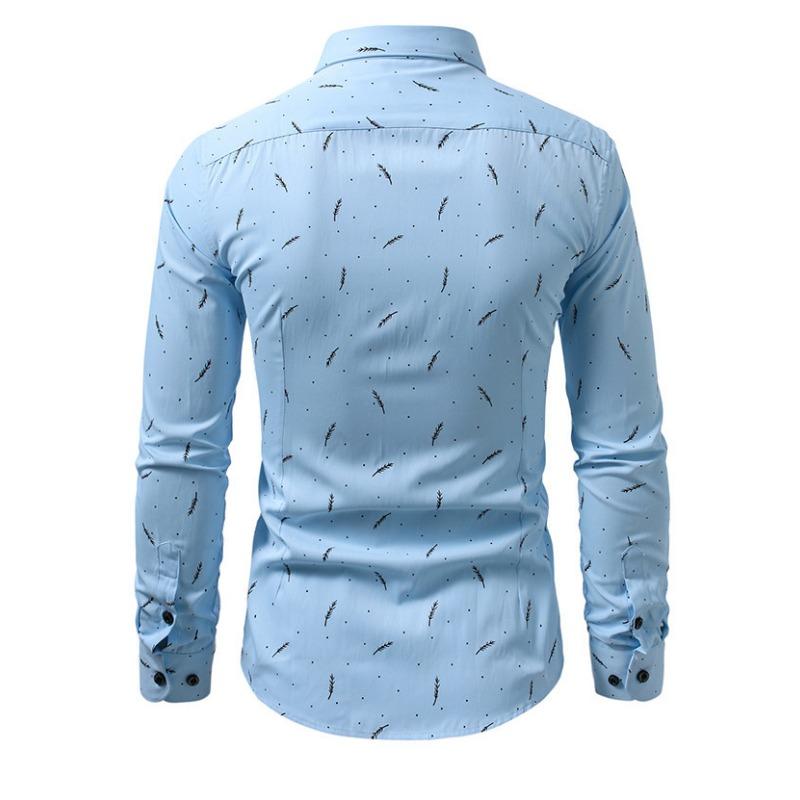 Heren Wit Rood Veerprint Lange Mouwen Dress Shirt - Slim Fit Formeel Zakelijk Casual Knoopsluiting