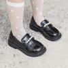Girls Leather Shoes for School Party Wedding Kids Black Loafers Slip-on Children Flats Fashion British Style Pearls Beading New