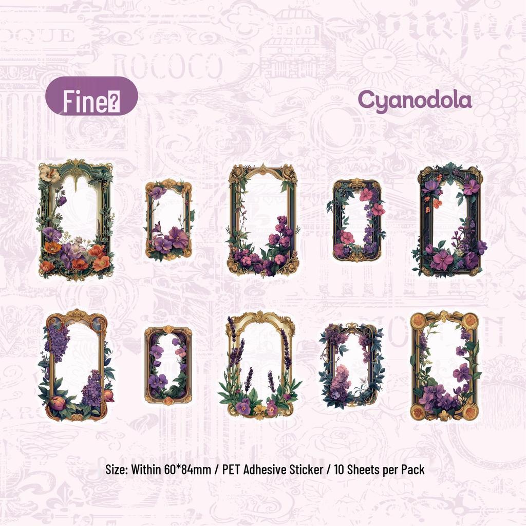 Retro Floral Border Handmade Journal Stickers - PET Material DIY Pack