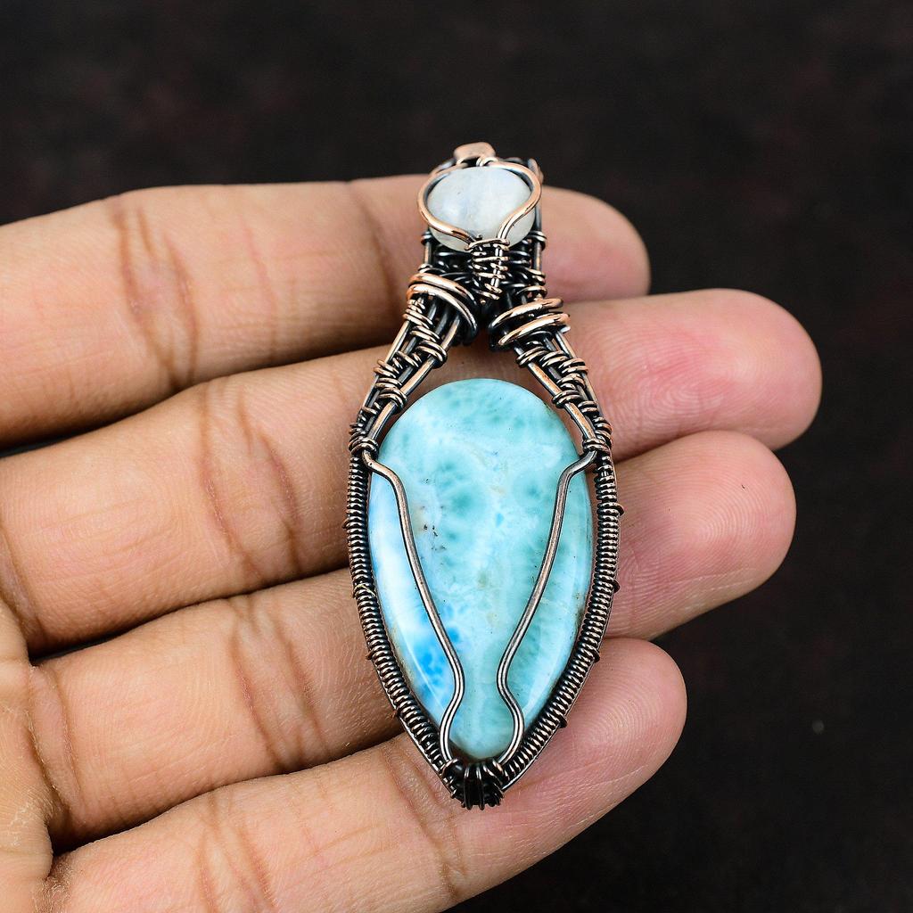 Larimar Copper Pendant Gemstone Copper Wrapped Jewelry Rainbow Moonstone Copper Jewelry Handmade Designer Jewelry Gift For Her Gift For Mom