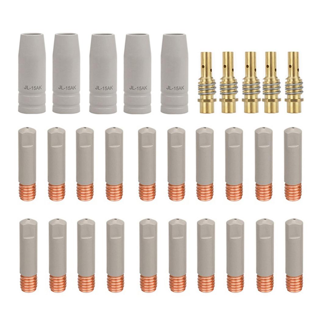 Pack of 30 Metal MIG Welding Torch Nozzles with Heat Dissipation Design and Durable Coating for TIG 15AK MAG Compatibility