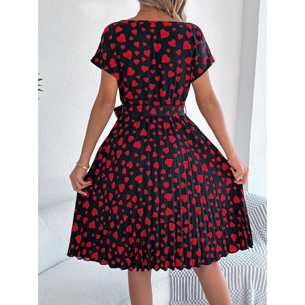 Dárek na Valentýna Jaro Léto Ležérní Barevný kontrast Láska Šaty s krátkým rukávem v pase s plisováním pro ženy
