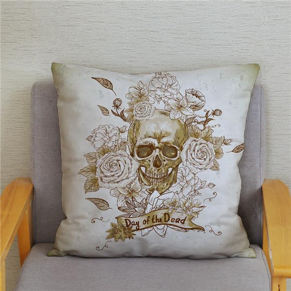 Skeleton Head Flower Print Pattern Cushion Cover for Home Living Room Sofa Decoration Square Pillowcase 45 * 45cm