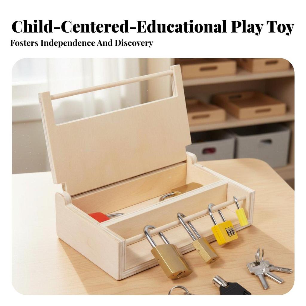 Educational Lock Box Develops Fine Skills and Key Toy Set Wood Puzzle for Young Children,