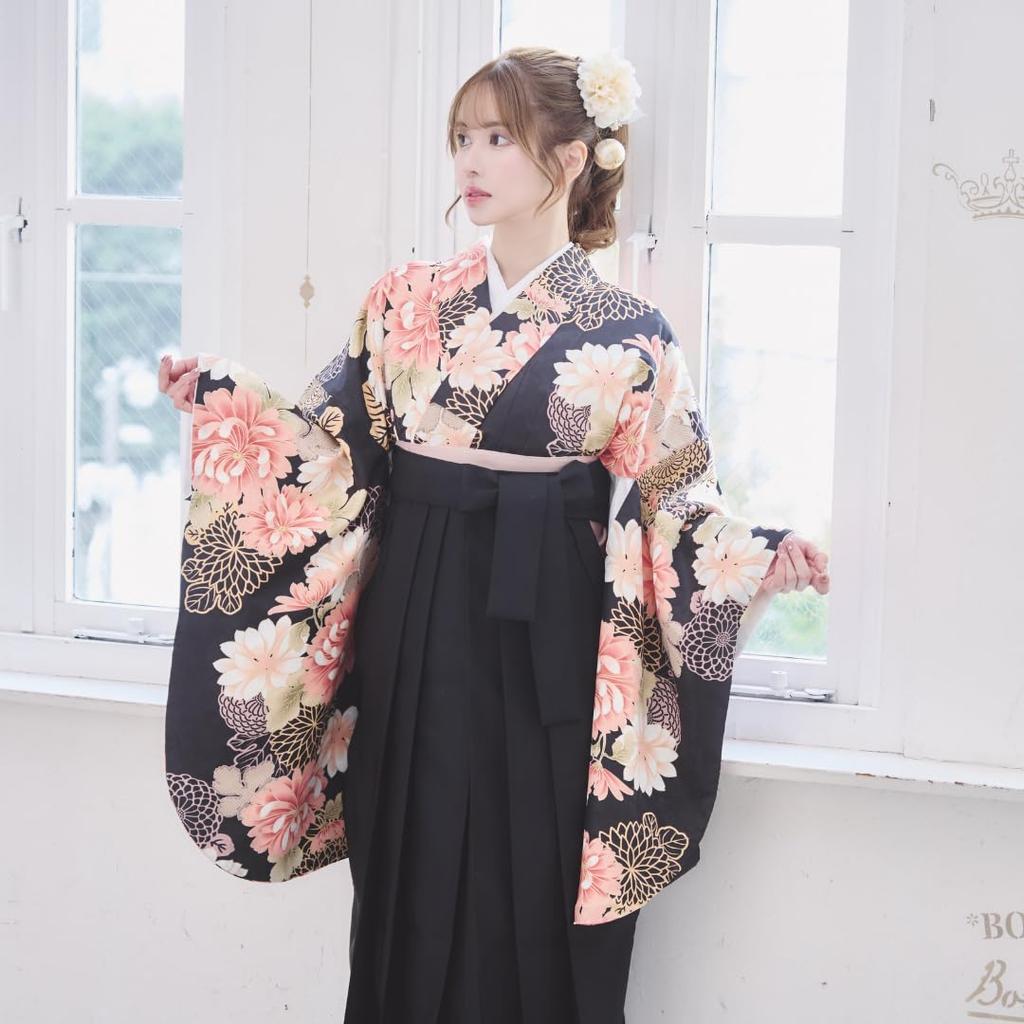 RiraMacherie Hakama Set for Elementary School College Floral Graduation Thank You Party Black X [RiraMacherie] 3-piece Students, Students, Ladies,