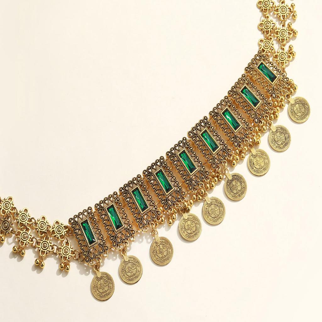 Vintage Geometric Diamond Fringed Coin Waist Chain Bohemian Long Waist Jewelry Fashion Ethnic Waist Jewelry