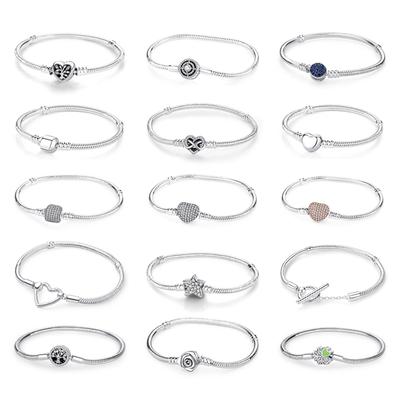 Original Silver Color Bracelets Love Heart Star Family Clip Charms Beads Bangles Snake Chains for Women DIY Jewelry