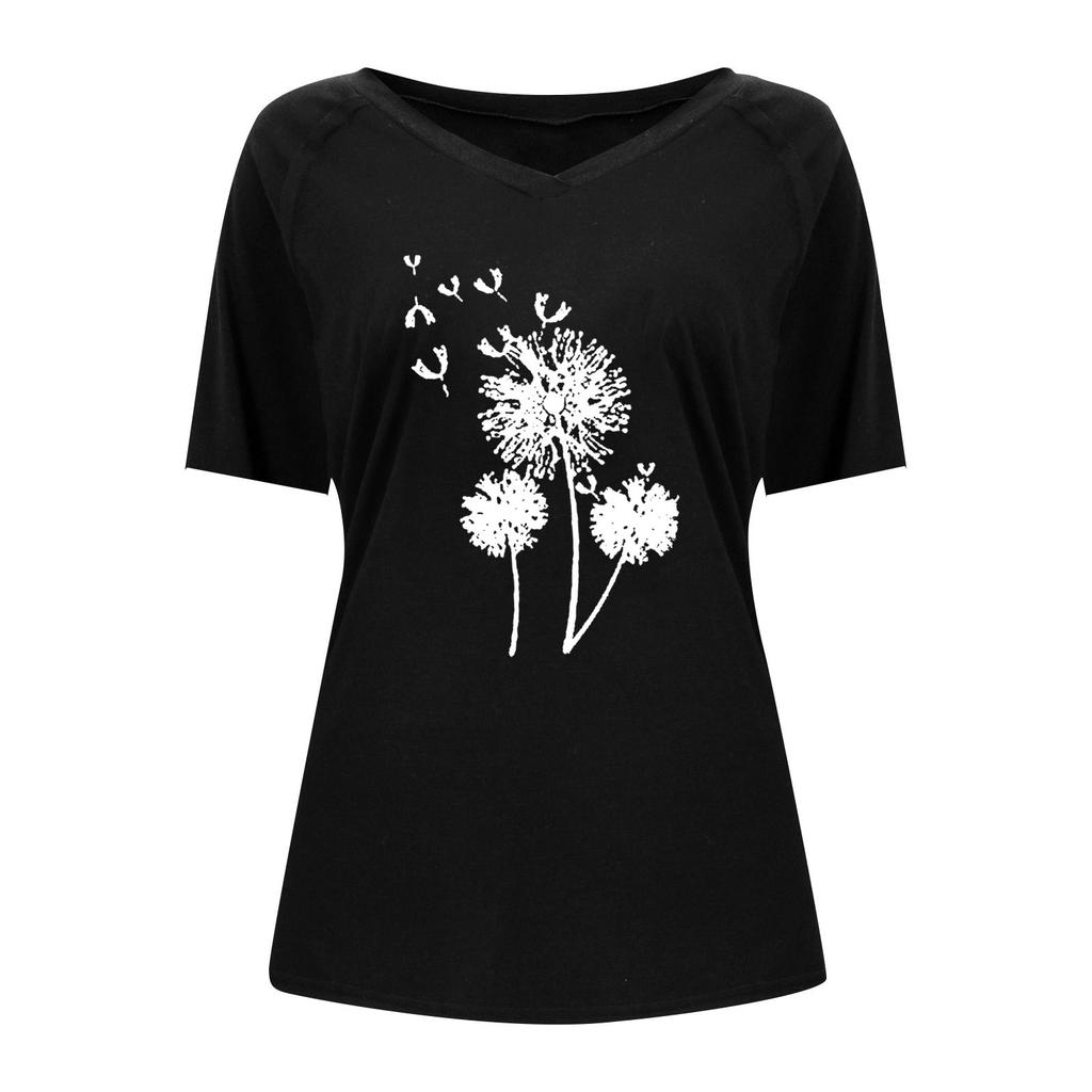 Women's Fashion V-neck Print Pullover Casual Short-sleeved T-shirt