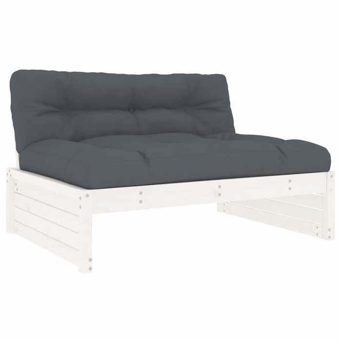 VidaXL Center Sofa, Seat with Backrest and Padded Cushion, Outdoor Garden Patio Terrace Furniture, White Pine Wood 825759