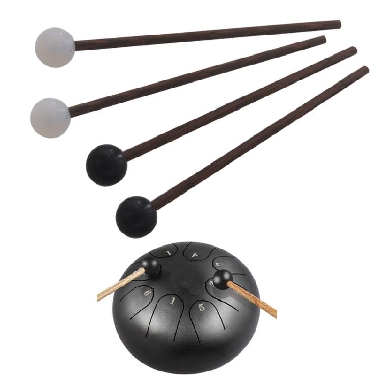 1Pair Glockenspiel Drum Stick with Wood Handle Steel Tongue Drum Mallet Soft Rubber Percussion Mallets Drum Stick