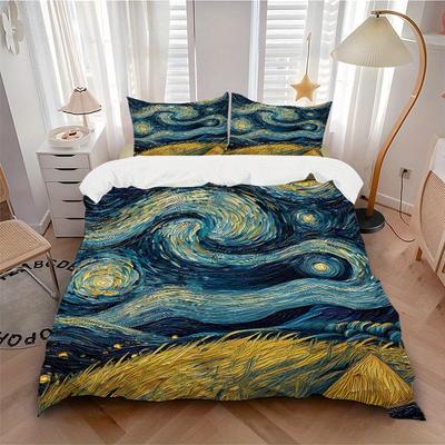 3pcs Starry Night Wheat Field Print Bedding Quilt Cover, Soft and Comfortable Quilt Cover Suitable for Bedroom and Guest Room186