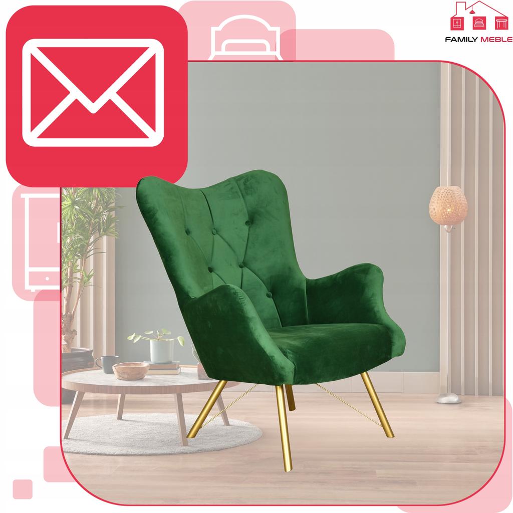 Scandinavian Armchair Luna Wing Quilted Shell Family Furniture Green Velvet