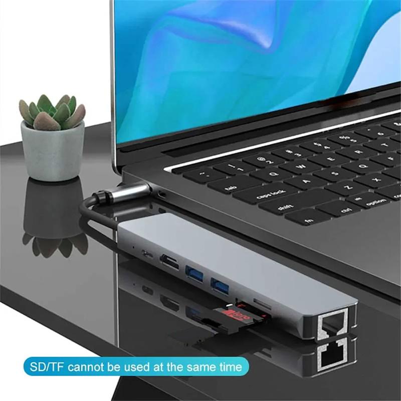 Usb-C Hub 8In1 Type C Adapter Multiport Usb3.0 Pd Charging Port Tf Sd Card Reader Mobile Phone Tablet Converter