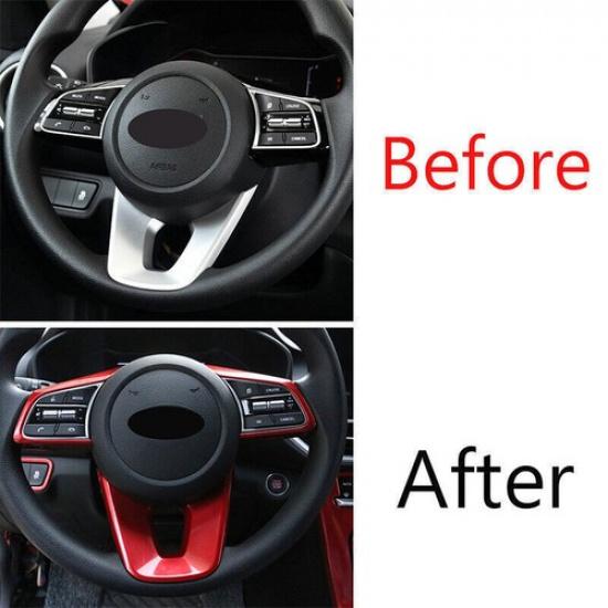 For Kia K3 Forte 2019-2024 Bright Red Car Inner Steering Wheel U Type Cover Trim