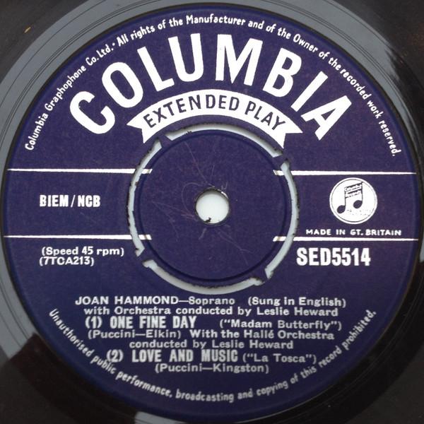 

7inch Record JOAN HAMMOND One Fine Day madam Butterfly SED5514 COLUMBIA 1954 US Classical Used