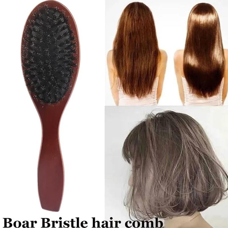 Cepillo para el cabello Mango de madera Cerdas de jabalí Peine para barba Peine para desenredar Alisar Cerdas de jabalí Peine de masaje