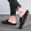 2025 Summer Half Shoes For Men Mules Man Slides Bowknot Slip On Flats Men Driving Shoes Leather Semi-Drag Loafers Slippers