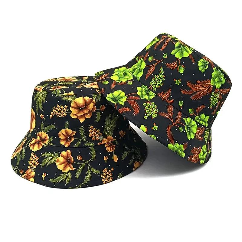 Spring and Summer Polyester Print Bucket Hat Fisherman Hat Outdoor Travel Sun Cap for Girl and Women 196