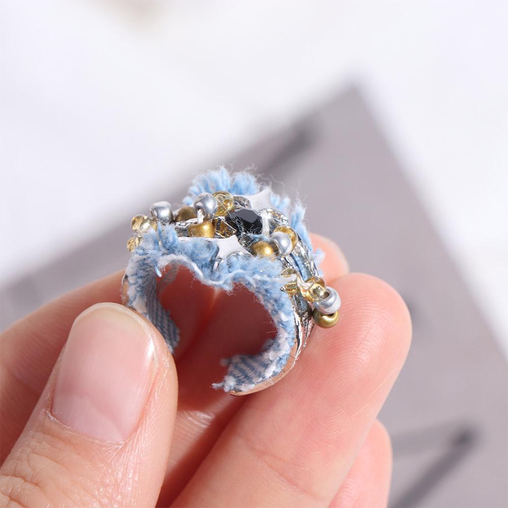 Three Layer Denim Rings Heart Metal Beaded Rings Creative Y2K Opening Rings Music Festival