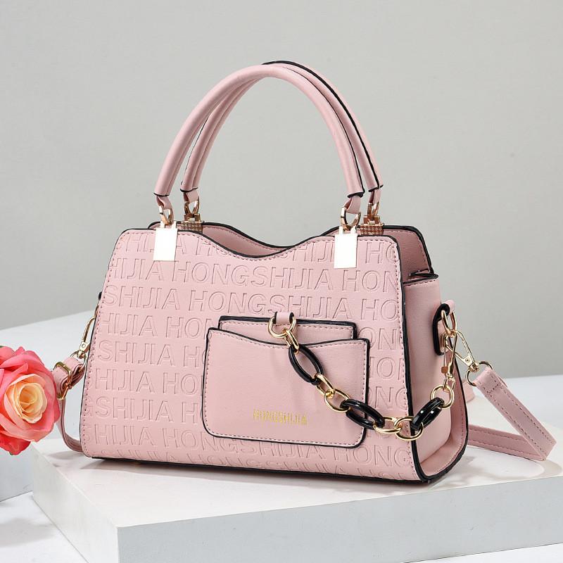

2023 New Letter Embossed Multi-layer Handbag Large Capacity Fashion Shoulder Bag рожевий