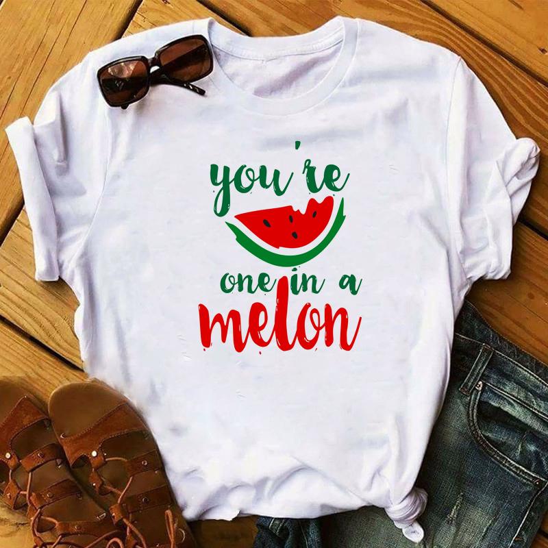 2023 New Women T-Shirt Watermelon One In A Melon Cartoon Printed Top Female T Shirts Harajuku Streetwear O-Neck Short Clothes