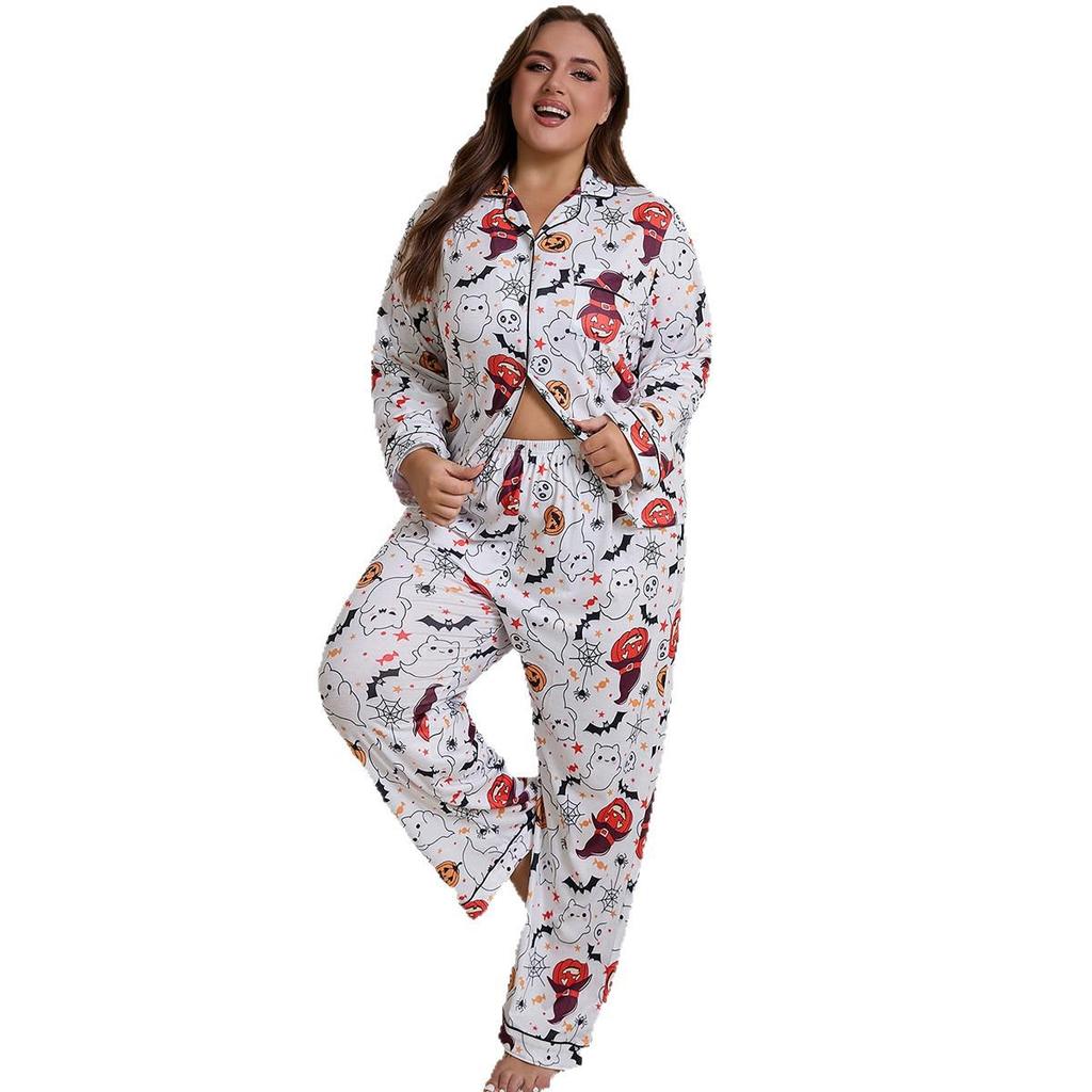 Plus Size Women's Halloween Pajama Set - Cardigan & Long Pants