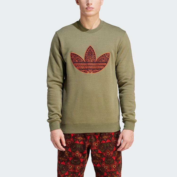Adidas Originální manšestrová mikina s aplikací a potiskem loga pro muže Rockově olivově zelená IS5272