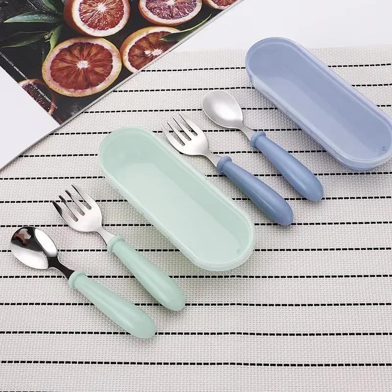 3 Pcs Spoon and Fork Case Cartoon Portable Table Utensils Round Handle Spoon and Fork Case