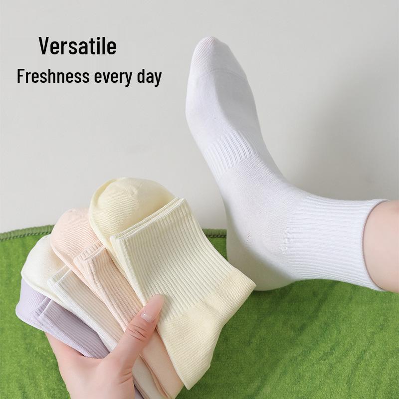 Zhuji Women's Summer Lightweight Pure Cotton Mid-Calf Socks, Anti-Odor, Sweat-Absorbent, White, 7A Class.