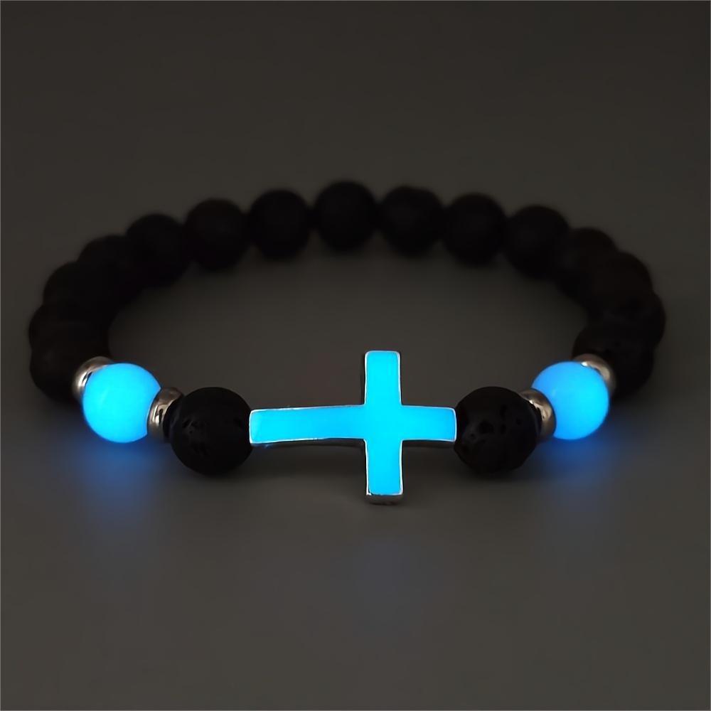 Summer Volcanic Stone Glow-in-the-Dark Vintage Bracelet Multi-color Glow-in-the-Dark Cross Beads Bracelet Bracelet Hand Jewelry