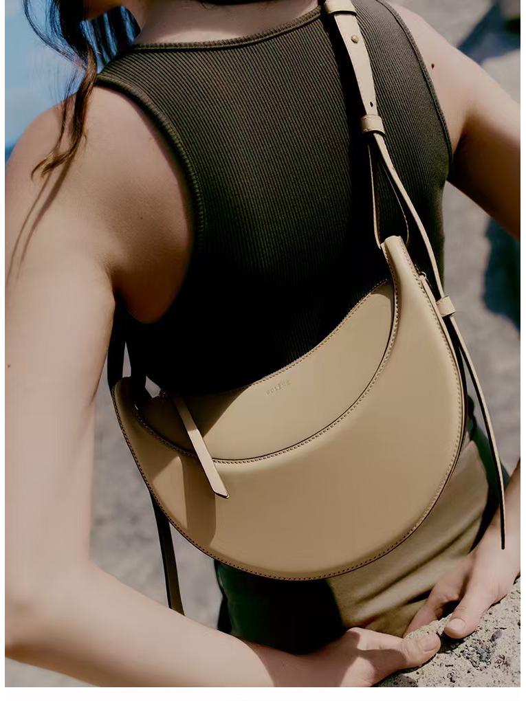 Polene Echtes Leder Halbmond-Satteltasche - Vielseitige Französische Crossbody- und Umhängetasche