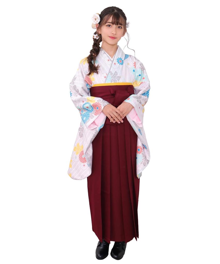 Graduation Ceremony Hakama Easy To 5 Piece Set Hakama Lower Waist for Elementary School Girls Drops On the [KYOETSU] Set, Dress, (Kimono, Hakama,