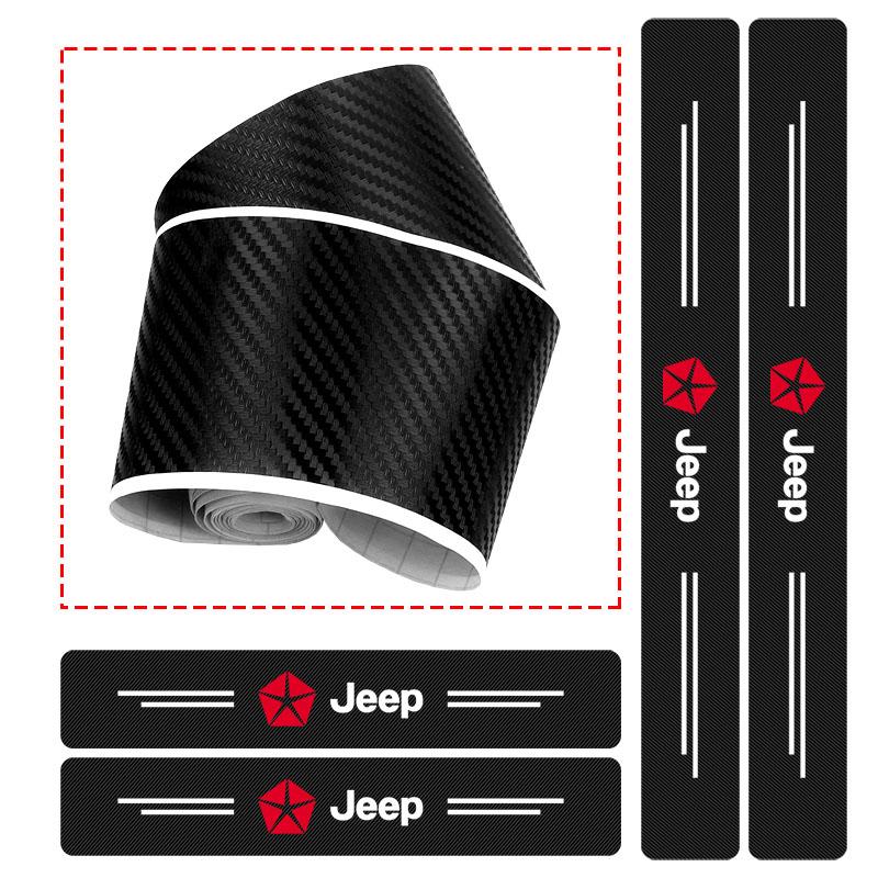 4Pcs Carbon Fiber Car Door Sill Protection Sticker Anti-scratch Refit Sticker for Jeep JK TJ Renegade Patriot Wrangler Cherokee Patriot Trail Liberty