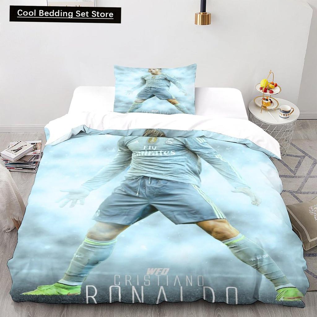 2/3 Pcs Duvet Cover Set Ronaldo Idol Football Star 3D Printed Quilt Cover for Teens Kids Boys Girls Soft Bed Cover with Zipper