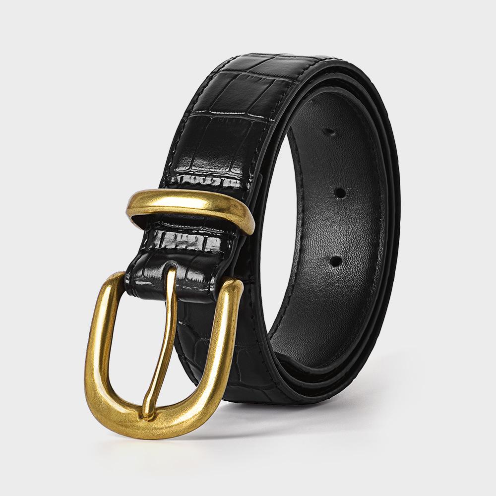 Vintage Pink Crocodile Leather Pin Buckle Belt for Women - Versatile and Stylish