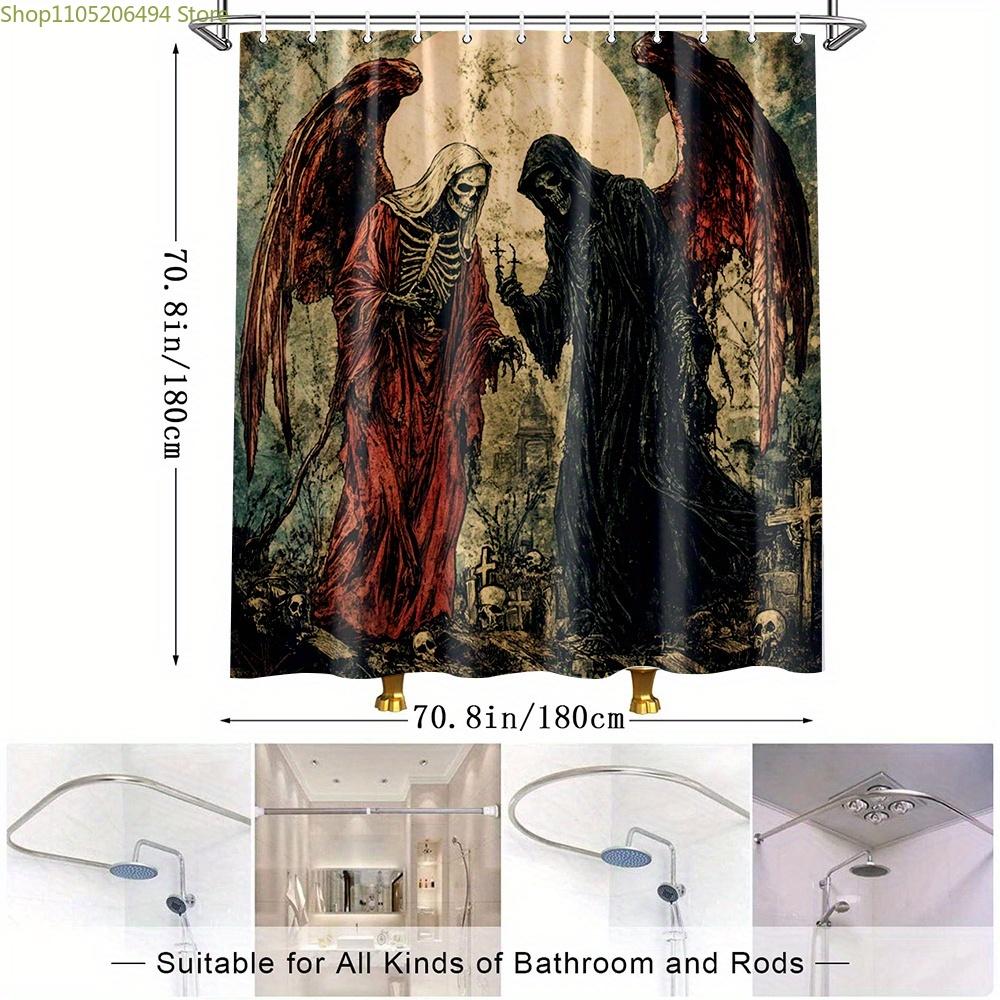 1pc Gothic Fantasy Shower Curtain with Medieval Castle & Dark Knights Design - Heavyweight Polyester Fabric Bathroom Decor, 17