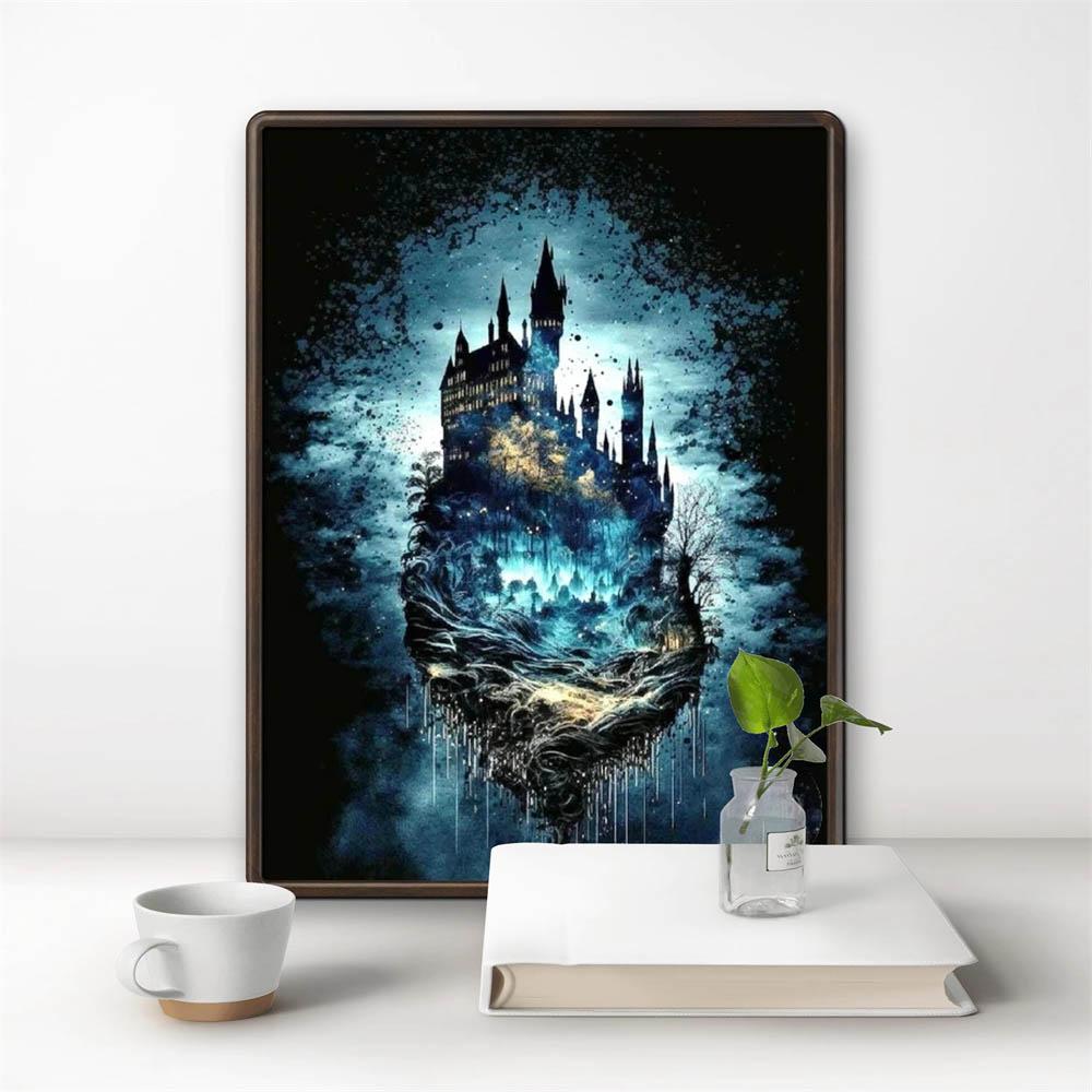 Castle DIY Harry Potter Round Diamond Painting Kit Magic School Cross Embroidery Castle Moon Eagle Diamond Mosaic Decoration