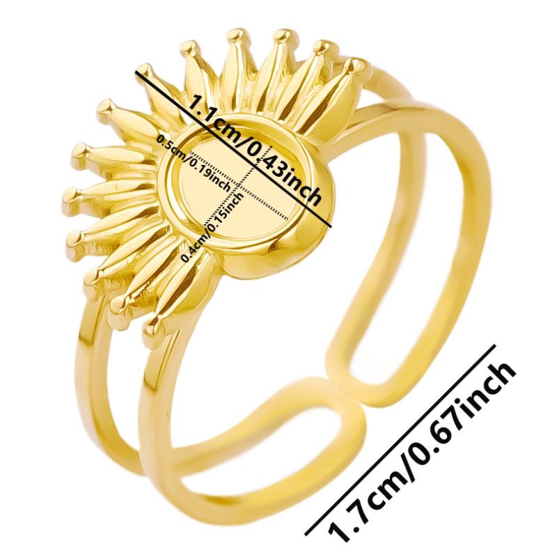 1Pcs Open Adjustable Stainless Steel Heart Sun Leaf Rings Diy Cabochons Silver/Gold Ring For Women Men Handmade Supplies