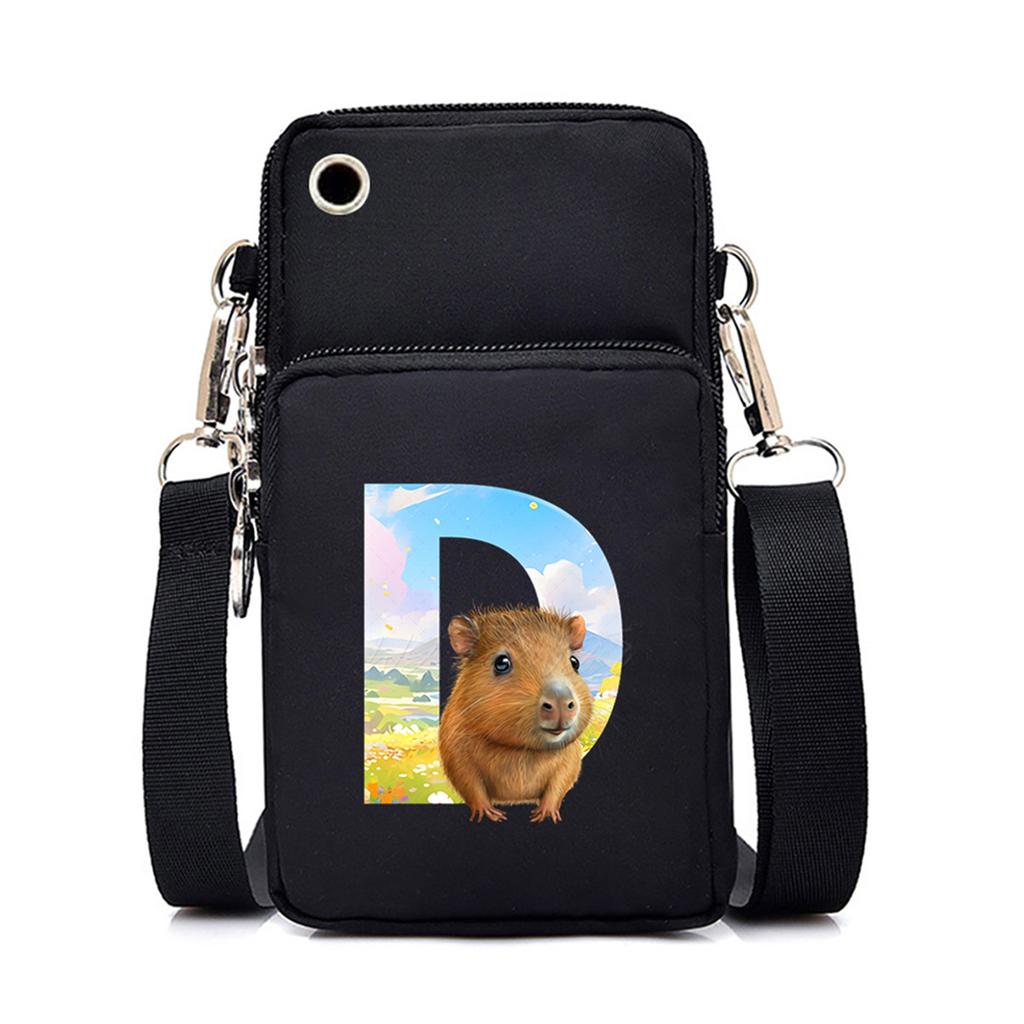 Letter Print Black Messenger Bag Casual Portable Mobile Phone Bag