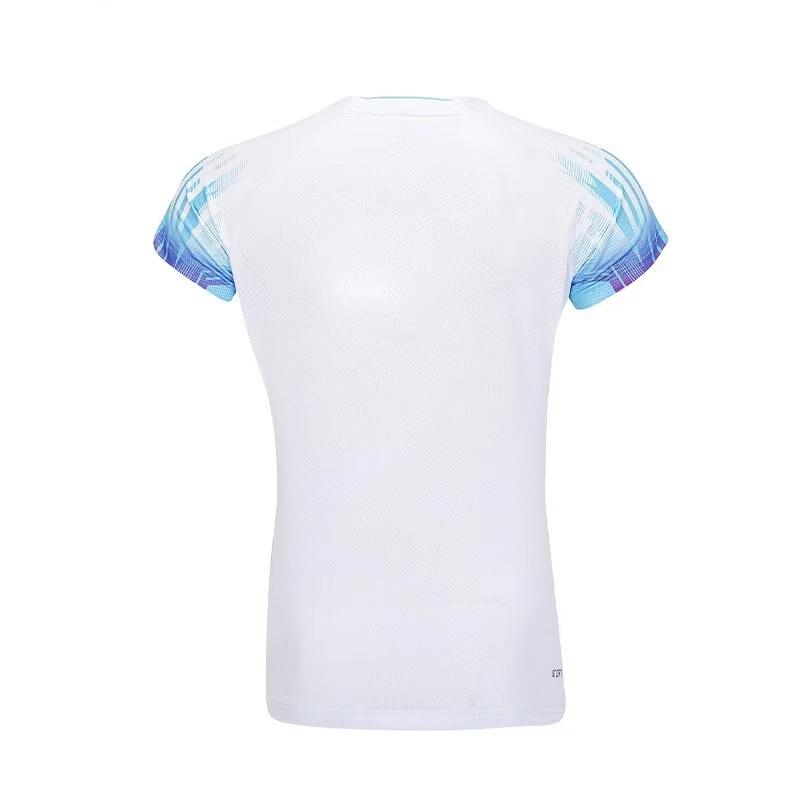 Li Ning Badminton Training Quick-Dry Sports Straight-Cut Shoulder Short Sleeve T-Shirt Women Tops White AAYT580-1